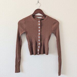 Everlane The Ribbed Crop Cardigan Cocoa Brown